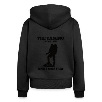 Jakobsweg 2024 Pilger Reise Wander Pilgern Wandern - Frauen Premium Bio Zip Hoodie - Schwarz - Hinten - Julia (174cm)
