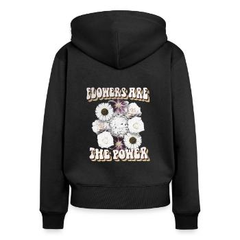 Flowers are the Power - Blumen Spruch 70er Jahre - Frauen Premium Bio Zip Hoodie - Schwarz - Hinten - Julia (174cm)