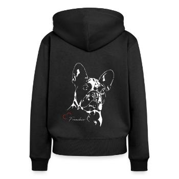 FRENCHIE PORTRAIT Herz - Frauen Premium Bio Zip Hoodie - Schwarz - Hinten - Julia (174cm)