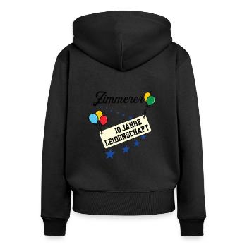 Zimmerer Jubiläum 10 Jahre 10. jähriges Zimmerei - Frauen Premium Bio Zip Hoodie - Schwarz - Hinten - Julia (174cm)