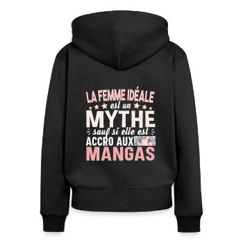 Manga Anime Japon Japonais Otaku Weeb Merch Humour - Sweat à capuche zippé Premium bio Femme - noir - Dos - Julia (174cm)