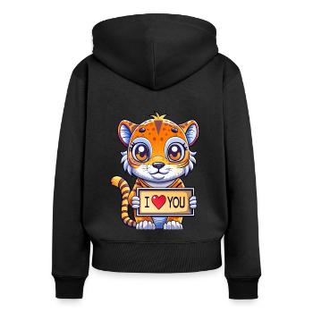 Message d’amour porteur d’animal - Sweat à capuche zippé Premium bio Femme - noir - Dos - Julia (174cm)