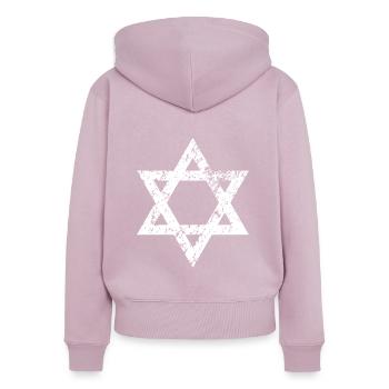 Étoile de David - Design juif - Sweat à capuche zippé Premium bio Femme - rose poudré - Dos - Julia (174cm)