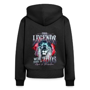 Legenden wurden 2005 geboren - Frauen Premium Bio Zip Hoodie - Schwarz - Hinten - Julia (174cm)