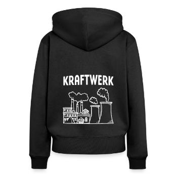Das Kraftwerk - Frauen Premium Bio Zip Hoodie - Schwarz - Hinten - Julia (174cm)