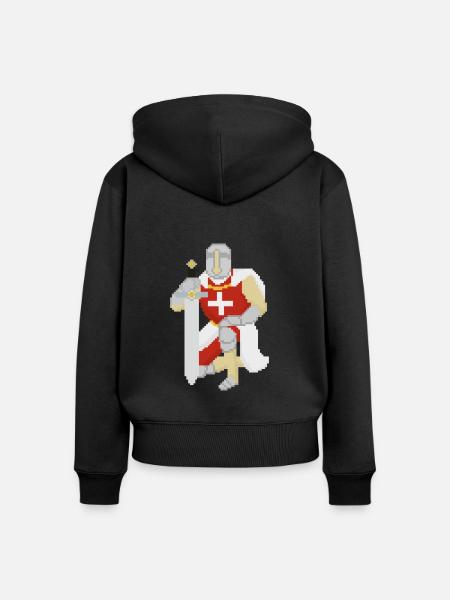 Retro Pixel Ritter - Frauen Premium Bio Zip Hoodie - Schwarz