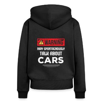 Kann über Autos sprechen - Frauen Premium Bio Zip Hoodie - Schwarz - Hinten - Julia (174cm)