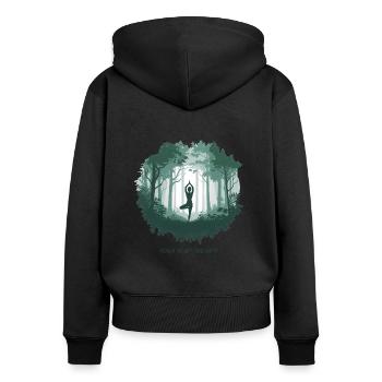 Yoga is my Therapy – Yoga & Meditation Wald - Frauen Premium Bio Zip Hoodie - Schwarz - Hinten - Julia (174cm)