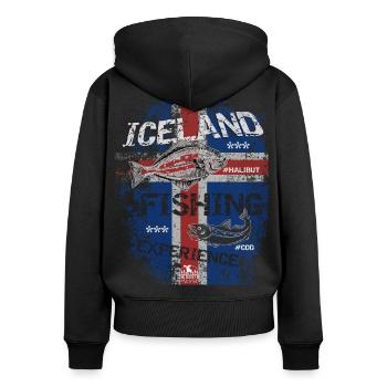 Islande Drapeau de pêche Pêche Poisson Design - Sweat à capuche zippé Premium bio Femme - noir - Dos - Julia (174cm)
