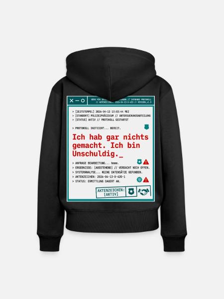 Polizei Protokoll Akte Unschuldig - Frauen Premium Bio Zip Hoodie - Schwarz