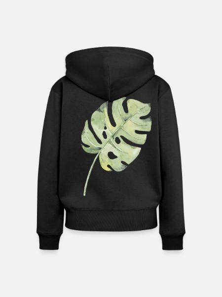 Monstera Blatt Aquarell Grün - Frauen Premium Bio Zip Hoodie - Schwarz