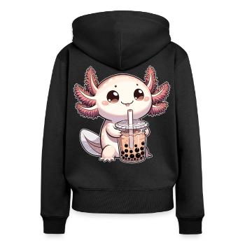 Axolotls trinken Bubble Tea kawaii Boba Axolotl - Frauen Premium Bio Zip Hoodie - Schwarz - Hinten - Julia (174cm)