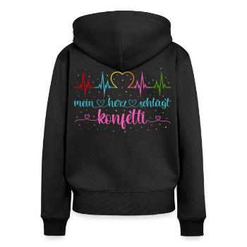 Fasching Herzschlag EKG Mein Herz schlägt Konfetti - Frauen Premium Bio Zip Hoodie - Schwarz - Hinten - Julia (174cm)
