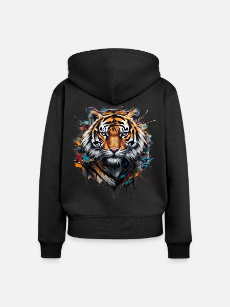 Mächtiger Tiger. Stärke im Graffiti-Stil. - Frauen Premium Bio Zip Hoodie - Schwarz
