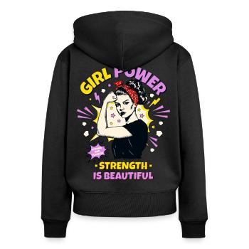 Femme Pop Art Girl Power Girl Power Girl Strong - Sweat à capuche zippé Premium bio Femme - noir - Dos - Julia (174cm)