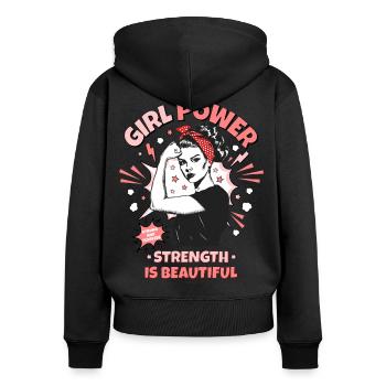 Femme Pop Art Girl Power Girl Power Girl Strong - Sweat à capuche zippé Premium bio Femme - noir - Dos - Julia (174cm)