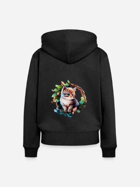 Süße Katze - Frauen Premium Bio Zip Hoodie - Schwarz