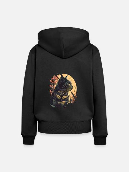 Katze im Gras - Frauen Premium Bio Zip Hoodie - Schwarz