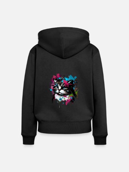 Aquarell süßes Kätzchen - Frauen Premium Bio Zip Hoodie - Schwarz