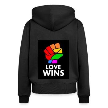 Love wins - Frauen Premium Bio Zip Hoodie - Schwarz - Hinten - Julia (174cm)
