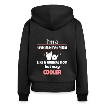 Je suis une maman jardinière - Sweat à capuche zippé Premium bio Femme - noir - Dos - Julia (174cm)