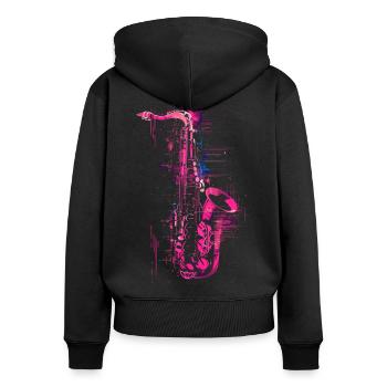 Saxophon Grafik - Frauen Premium Bio Zip Hoodie - Schwarz - Hinten - Julia (174cm)