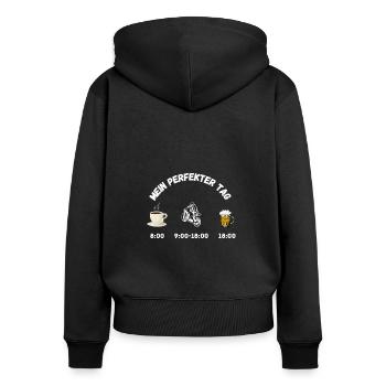 moto bière café journée parfaite dire - Sweat à capuche zippé Premium bio Femme - noir - Dos - Julia (174cm)