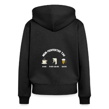 Ma journée parfaite Café Escalade Bière - Sweat à capuche zippé Premium bio Femme - noir - Dos - Julia (174cm)