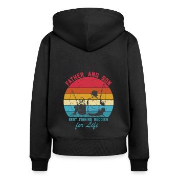 Lustiger Angler Fischer Spruch Angeln - Frauen Premium Bio Zip Hoodie - Schwarz - Hinten - Julia (174cm)