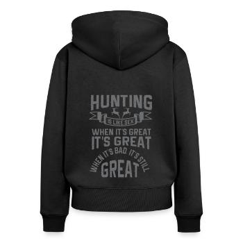 Jagen Jagdspruch & Jäger Geschenkidee - Frauen Premium Bio Zip Hoodie - Schwarz - Hinten - Julia (174cm)