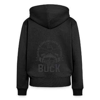 Jagen Jagdspruch & Jäger Geschenkidee - Frauen Premium Bio Zip Hoodie - Schwarz - Hinten - Julia (174cm)