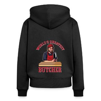 Metzger Fleischer Sprücher I Metzgerei - Frauen Premium Bio Zip Hoodie - Schwarz - Hinten - Julia (174cm)