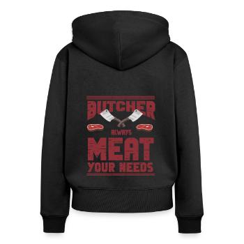 Metzger Fleischer Sprücher I Metzgerei - Frauen Premium Bio Zip Hoodie - Schwarz - Hinten - Julia (174cm)