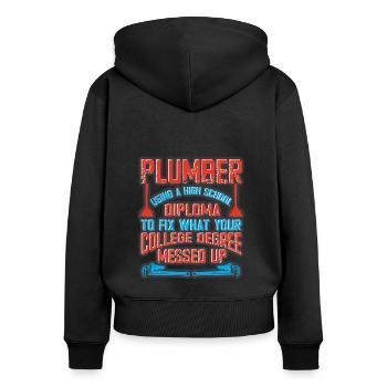 Handwerker Installateur Spruch Klempner - Frauen Premium Bio Zip Hoodie - Schwarz - Hinten - Julia (174cm)