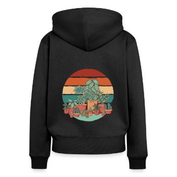 Plantes rétro Jardin Fleurs Jardinier Dames - Sweat à capuche zippé Premium bio Femme - noir - Dos - Julia (174cm)