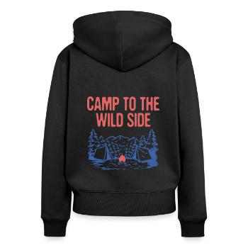 Camp to the Wild Side Camping Forest Camper Woods - Frauen Premium Bio Zip Hoodie - Schwarz - Hinten - Julia (174cm)