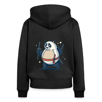 Panda - Frauen Premium Bio Zip Hoodie - Schwarz - Hinten - Julia (174cm)