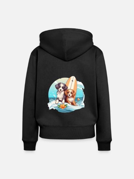 Zwei Surfhunde - Frauen Premium Bio Zip Hoodie - Schwarz