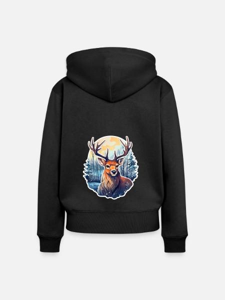 Hirsch in Winterlandschaft - Frauen Premium Bio Zip Hoodie - Schwarz