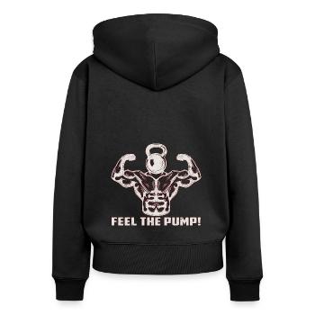 Bodybuilder Kraftsport Fitness Motiv - Frauen Premium Bio Zip Hoodie - Schwarz - Hinten - Julia (174cm)