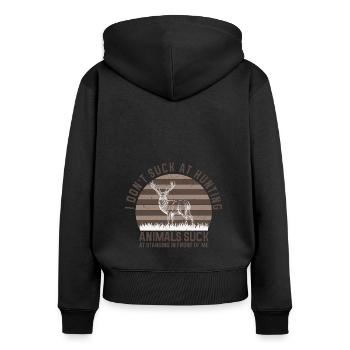 Jagen Jagdspruch & Jäger Geschenkidee - Frauen Premium Bio Zip Hoodie - Schwarz - Hinten - Julia (174cm)