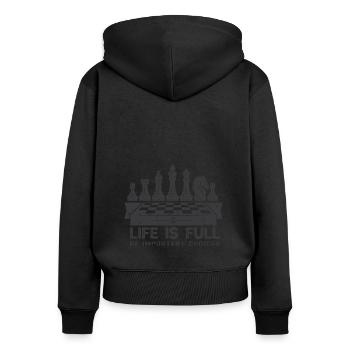Lusitger Schachspieler Spruch I Schach - Frauen Premium Bio Zip Hoodie - Schwarz - Hinten - Julia (174cm)