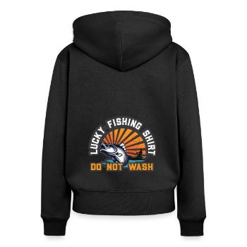 Lustiger Angler Fischer Spruch Angeln - Frauen Premium Bio Zip Hoodie - Schwarz - Hinten - Julia (174cm)