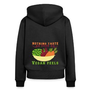 Vegan Fleischlos Tierlieb & Veganer - Frauen Premium Bio Zip Hoodie - Schwarz - Hinten - Julia (174cm)