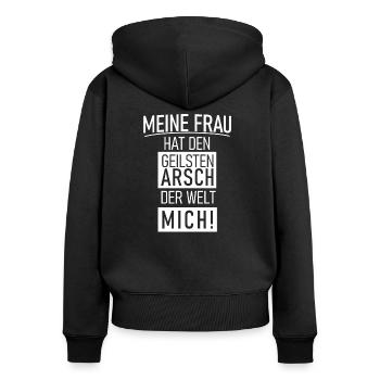 Meine Frau - Frauen Premium Bio Zip Hoodie - Schwarz - Hinten - Julia (174cm)