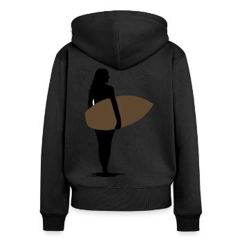 Fille surfeur silhouette vague surf motif de surfergirl - Sweat à capuche zippé Premium bio Femme - noir - Dos - Julia (174cm)