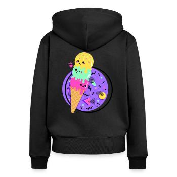 Kawaii Style Retro 80s Ice Horn - Women's Premium Organic Zip Hoodie - black - Back - Julia (174cm)