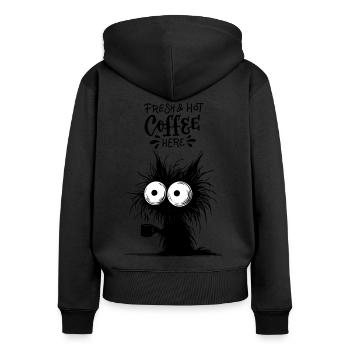 Café Chat Barista Collègue de bureau Propriétaire de chat - Sweat à capuche zippé Premium bio Femme - noir - Dos - Julia (174cm)