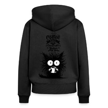 Kaffee Katze Koffein Büro Kollege Motivation Funny - Frauen Premium Bio Zip Hoodie - Schwarz - Hinten - Julia (174cm)