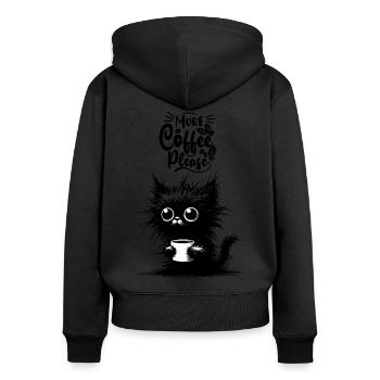 Coffee Cat Morning Grouch Cat Lover Colleague - Women's Premium Organic Zip Hoodie - black - Back - Julia (174cm)